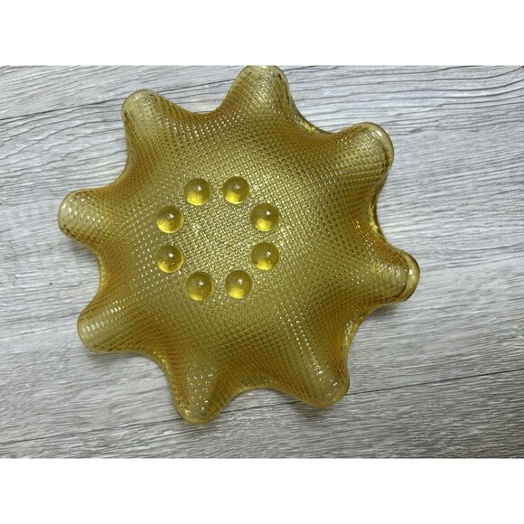 Set Of 3 Vintage Amber Gold Ruffled Edge Waffle Bowls Colony Glass? 7” And 5” - Picture 6 of 9